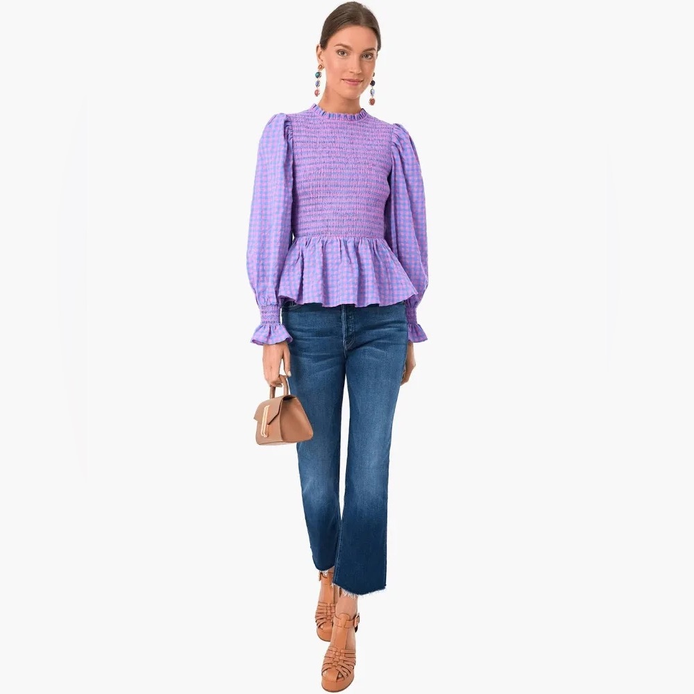 Tuckernuck Hyacinth House Ruby Textured Gingham Blouse Size S